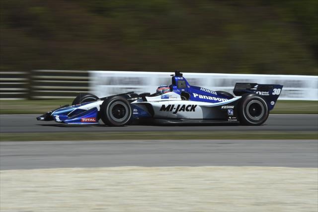 Takuma Sato races toward Turn 12 during qualifications for the Honda Indy Grand Prix of Alabama -- Photo by: Chris Owens