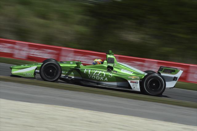 Spencer Pigot races toward Turn 12 during qualifications for the Honda Indy Grand Prix of Alabama -- Photo by: Chris Owens