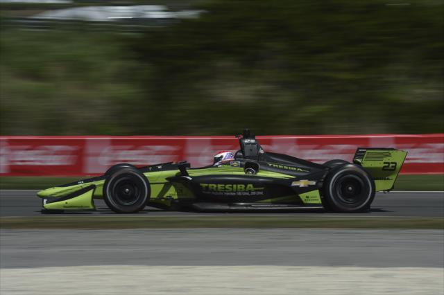 Charlie Kimball races toward Turn 12 during qualifications for the Honda Indy Grand Prix of Alabama -- Photo by: Chris Owens