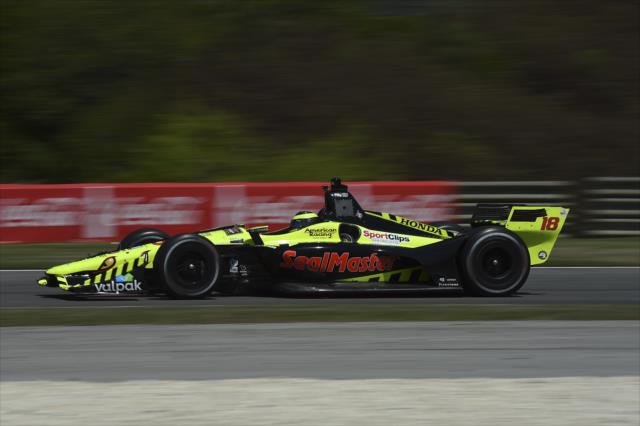 Sebastien Bourdais races toward Turn 12 during qualifications for the Honda Indy Grand Prix of Alabama -- Photo by: Chris Owens