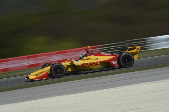 Ryan Hunter-Reay races toward Turn 12 during qualifications for the Honda Indy Grand Prix of Alabama -- Photo by: Chris Owens