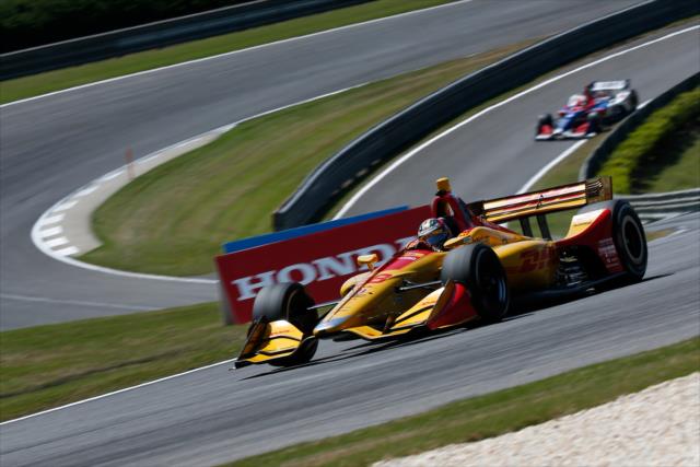 Ryan Hunter-Reay races through Turn 2 during practice for the Honda Indy Grand Prix of Alabama -- Photo by: Joe Skibinski
