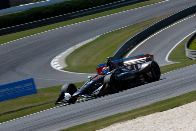 Zach Veach races through Turn 2 during practice for the Honda Indy Grand Prix of Alabama -- Photo by: Joe Skibinski