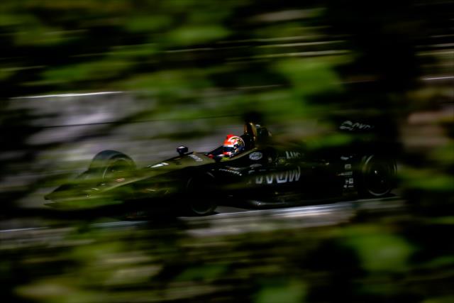 James Hinchcliffe sails out of Turn 3 during practice for the Honda Indy Grand Prix of Alabama -- Photo by: Joe Skibinski