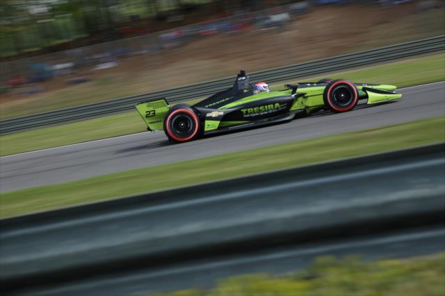 Charlie Kimball sets up for Turn 12 during practice for the Honda Indy Grand Prix of Alabama -- Photo by: Matt Fraver