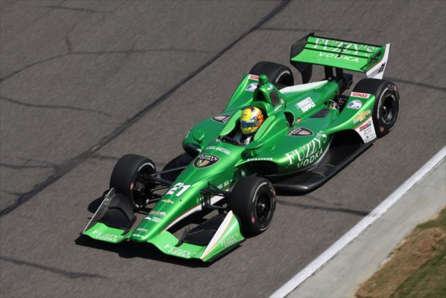 Spencer Pigot roars down the frontstretch during qualifications for the Honda Indy Grand Prix of Alabama -- Photo by: Matt Fraver