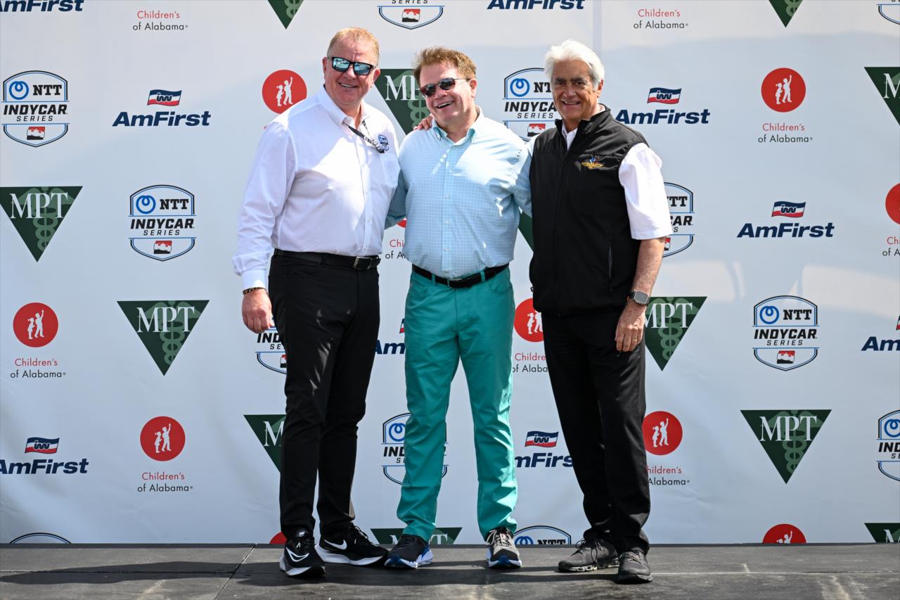 Jay Frye, Gene Hallman, CEO of ZOOM Motorsports and Mark Miles - Children's of Alabama Indy Grand Prix - By: James Black -- Photo by: James  Black