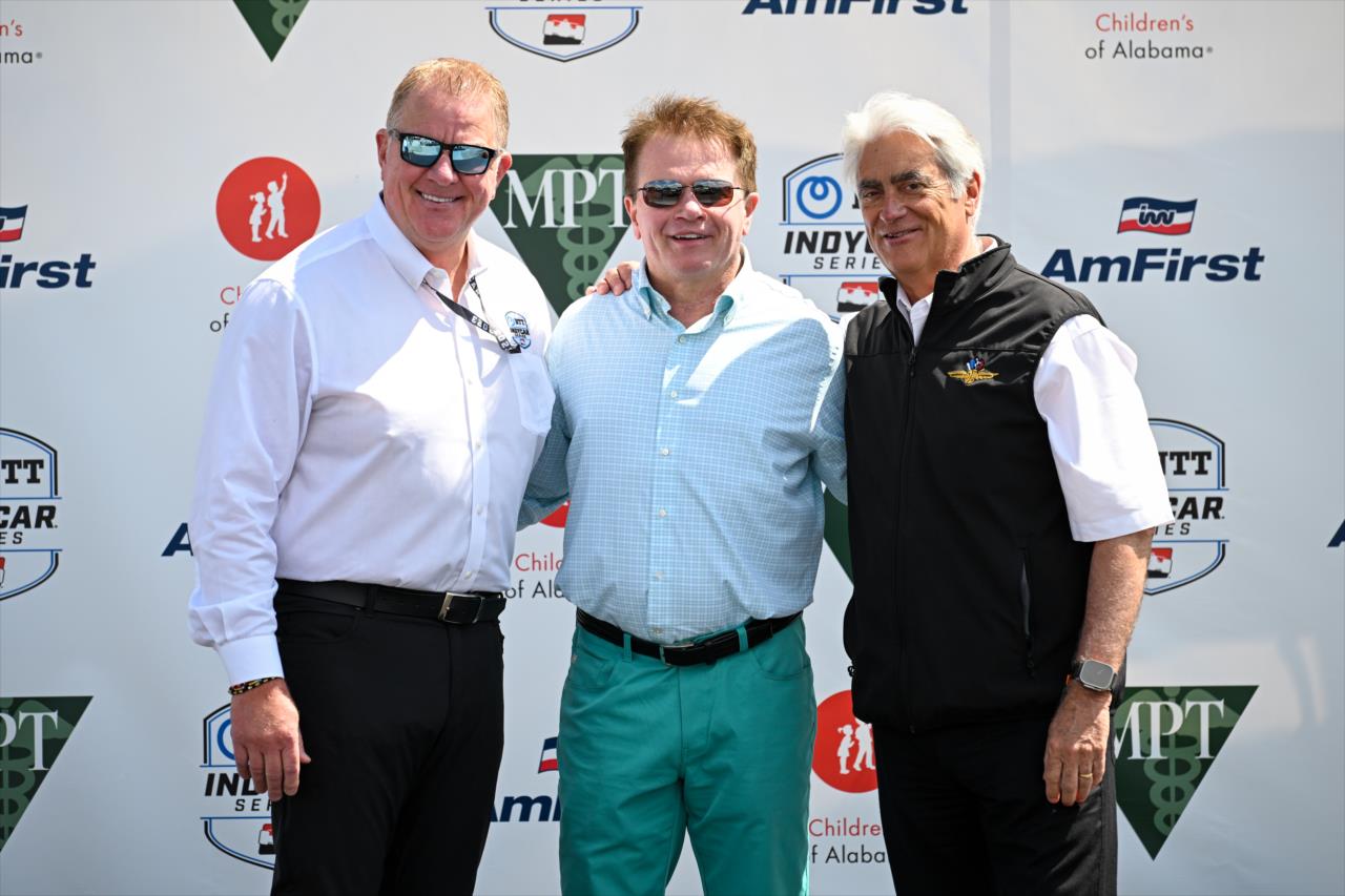 Jay Frye, Gene Hallman, CEO of ZOOM Motorsports and Mark Miles - Children's of Alabama Indy Grand Prix - By: James Black -- Photo by: James  Black