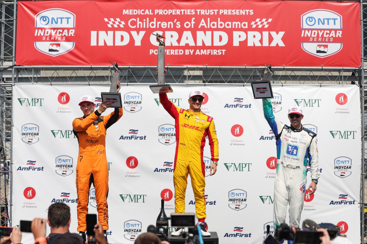 Christian Lundgaard, Alex Palou and Graham Rahal - Children's of Alabama Indy Grand Prix - By: Joe Skibinski -- Photo by: Joe Skibinski