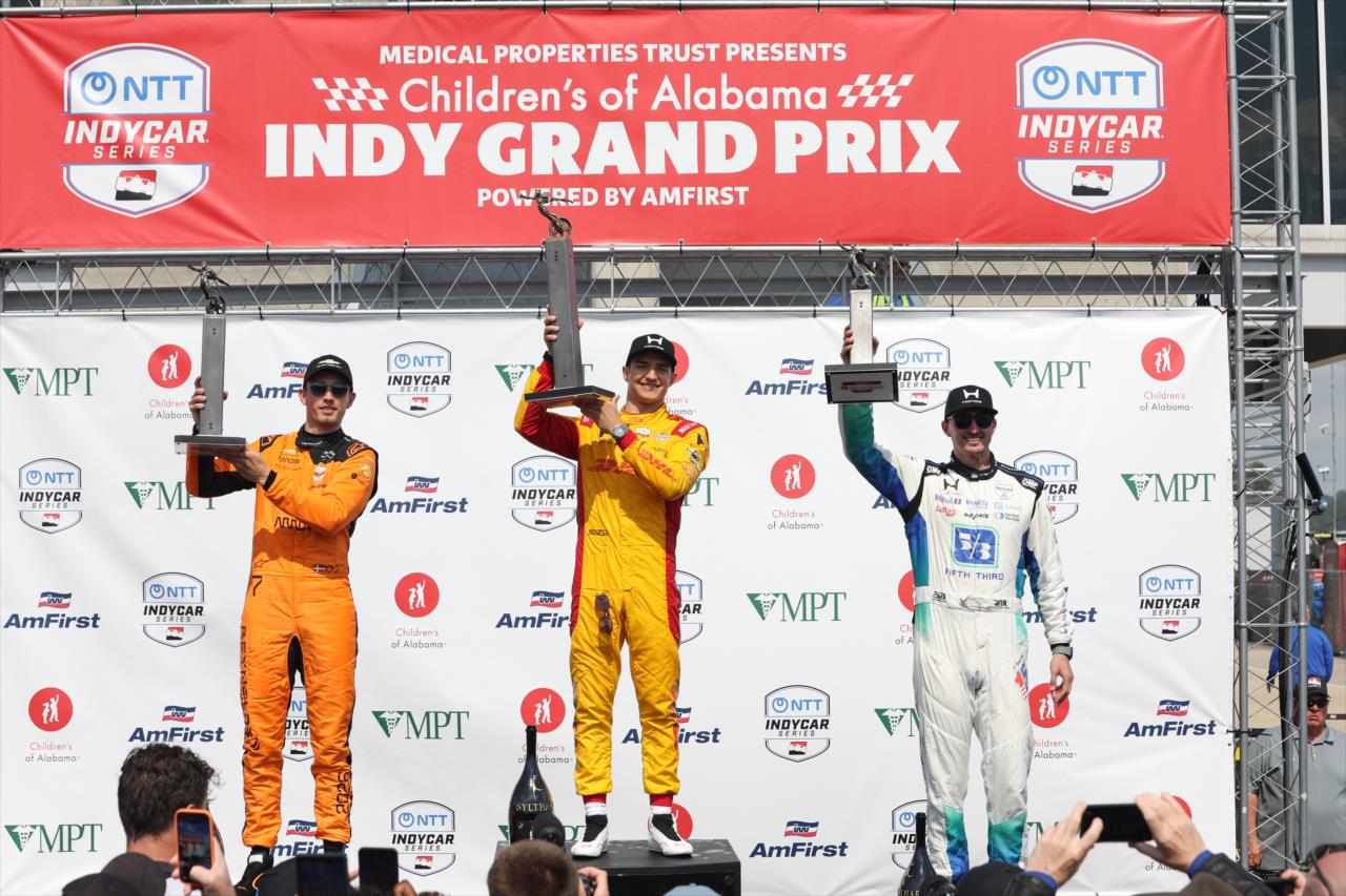Christian Lundgaard, Alex Palou and Graham Rahal - Children's of Alabama Indy Grand Prix - By: Joe Skibinski -- Photo by: Joe Skibinski