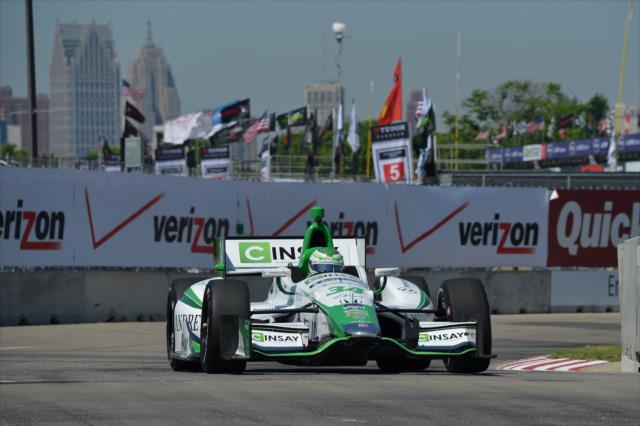 Carlos Munoz exits Turn 2 during practice for the Chevrolet Dual In Detroit -- Photo by: Chris Owens