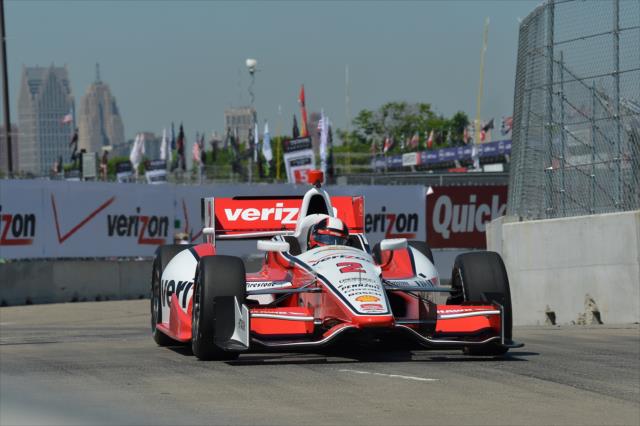 Juan Pablo Montoya exits Turn 2 during practice for the Chevrolet Dual In Detroit -- Photo by: Chris Owens