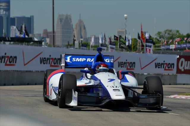 Mikhail Aleshin exits Turn 2 during practice for the Chevrolet Dual In Detroit -- Photo by: Chris Owens