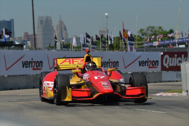 Sebastian Saavedra exits Turn 2 during practice for the Chevrolet Dual In Detroit -- Photo by: Chris Owens