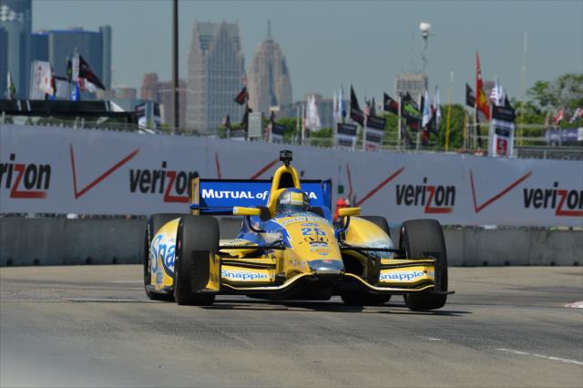 Marco Andretti exits Turn 2 during practice for the Chevrolet Dual In Detroit -- Photo by: Chris Owens