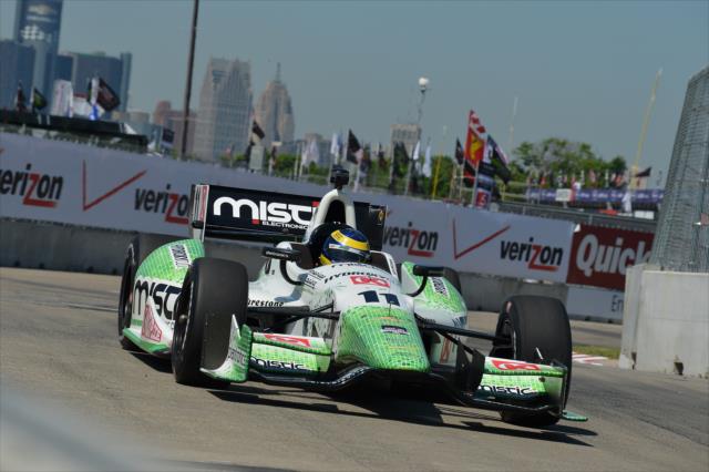 Sebastien Bourdais exits Turn 2 during practice for the Chevrolet Dual In Detroit -- Photo by: Chris Owens