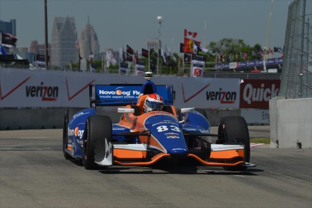 Charlie Kimball exits Turn 2 during practice for the Chevrolet Dual In Detroit -- Photo by: Chris Owens