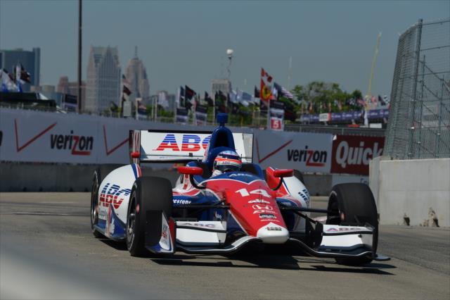 Takuma Sato exits Turn 2 during practice for the Chevrolet Dual In Detroit -- Photo by: Chris Owens