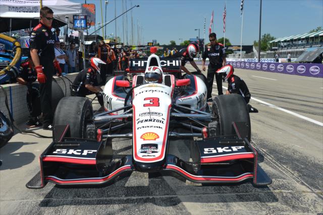 Helio Castroneves on pit lane before practice for the Chevrolet Dual In Detroit -- Photo by: Chris Owens