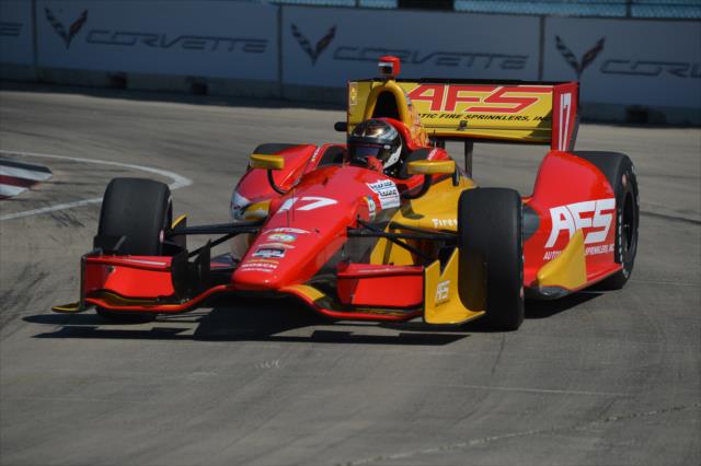 Sebastian Saavedra on course during practice for the Chevrolet Dual in Detroit -- Photo by: Chris Owens