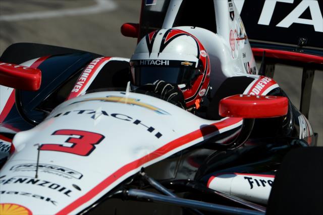Helio Castroneves on course during practice for the Chevrolet Dual in Detroit -- Photo by: Chris Owens
