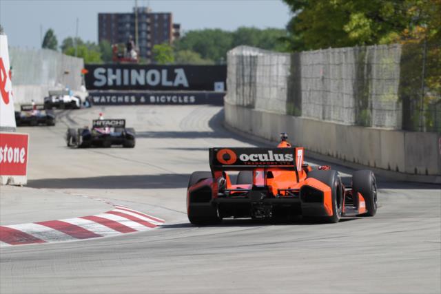 Simon Pagenaud tracks down a pack of cars during practice for the Chevrolet Dual in Detroit -- Photo by: Joe Skibinski