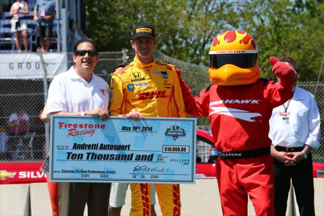 Ryan Hunter-Reay accepts his Andretti Autosport Pit Stop Performance award for the Indianapolis 500 -- Photo by: Chris Jones