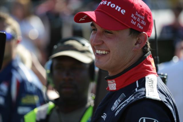 Graham Rahal is all smiles after his 2nd place in Race 1 of the Chevrolet Indy Dual in Detroit -- Photo by: Joe Skibinski