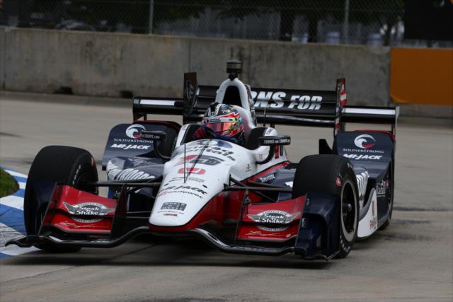 Graham Rahal hits the apex of Turn 11 during practice for the Chevrolet Detroit Grand Prix -- Photo by: Bret Kelley