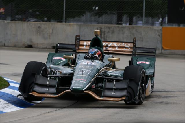 JR Hildebrand hits the apex of Turn 11 during practice for the Chevrolet Detroit Grand Prix -- Photo by: Bret Kelley