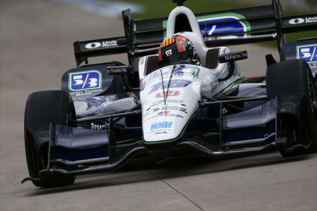 Oriol Servia sets up for Turn 12 during practice for the Chevrolet Detroit Grand Prix -- Photo by: Bret Kelley