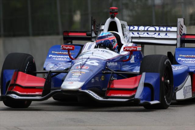 Takuma Sato sets up for Turn 11 during practice for the Chevrolet Detroit Grand Prix -- Photo by: Bret Kelley