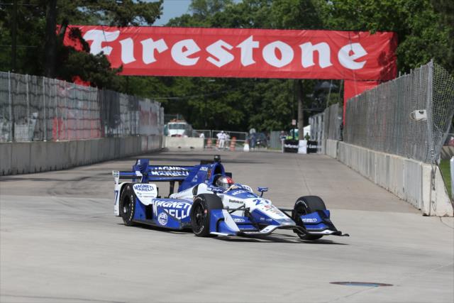 Marco Andretti soars into Turn 5 during practice for the Chevrolet Detroit Grand Prix -- Photo by: Chris Jones