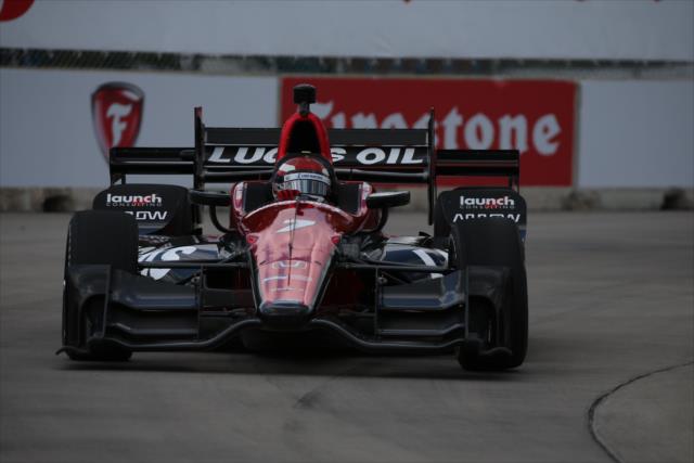 Mikhail Aleshin hammers into Turn 5 during practice for the Chevrolet Detroit Grand Prix -- Photo by: Chris Jones
