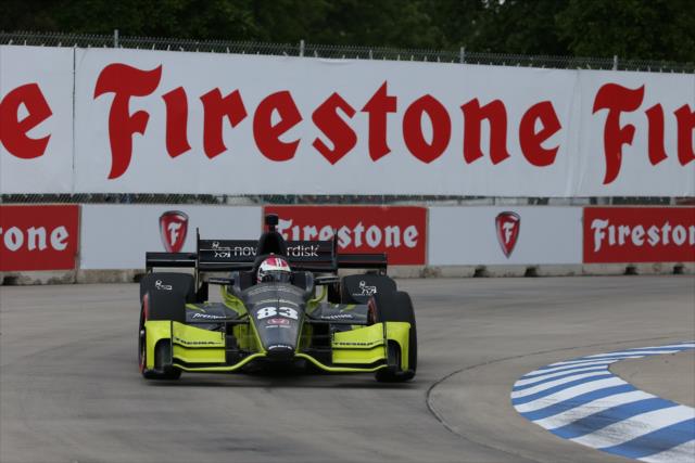 Charlie Kimball hammers into the apex of Turn 5 during practice for the Chevrolet Detroit Grand Prix -- Photo by: Chris Jones