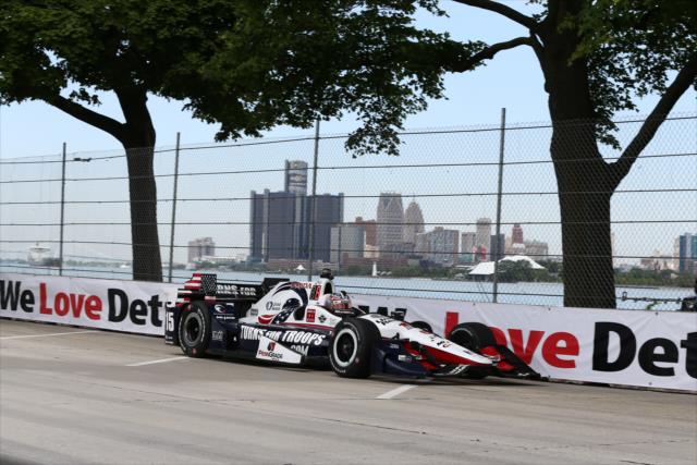 Graham Rahal streaks out of Turn 13 during practice for the Chevrolet Detroit Grand Prix -- Photo by: Chris Jones