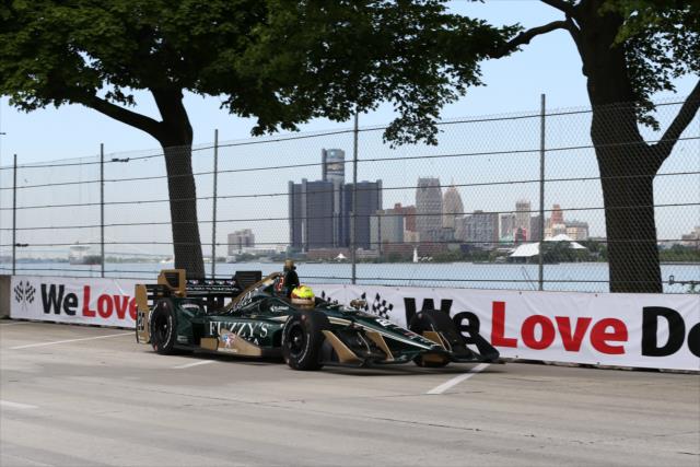Spencer Pigot streaks out of Turn 13 during practice for the Chevrolet Detroit Grand Prix -- Photo by: Chris Jones
