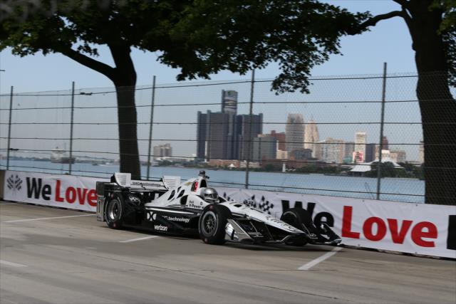 Simon Pagenaud streaks out of Turn 13 during practice for the Chevrolet Detroit Grand Prix -- Photo by: Chris Jones