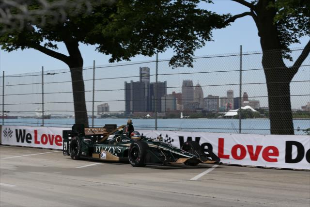 JR Hildebrand streaks out of Turn 13 during practice for the Chevrolet Detroit Grand Prix -- Photo by: Chris Jones