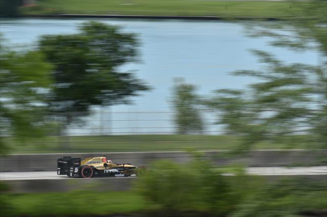 James Hinchcliffe sails down the backstretch during practice for the Chevrolet Detroit Grand Prix -- Photo by: Chris Owens