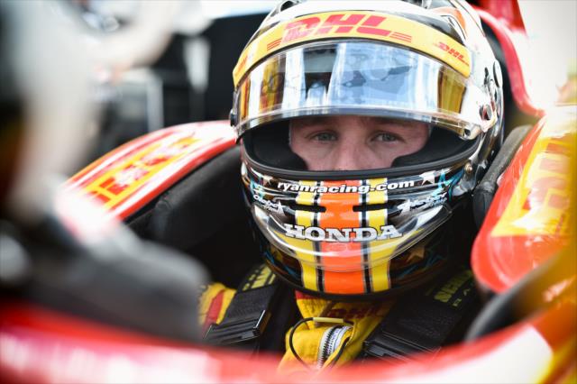 Ryan Hunter-Reay sits in his No. 28 DHL Honda on pit lane prior to practice for the Chevrolet Detroit Grand Prix -- Photo by: Chris Owens