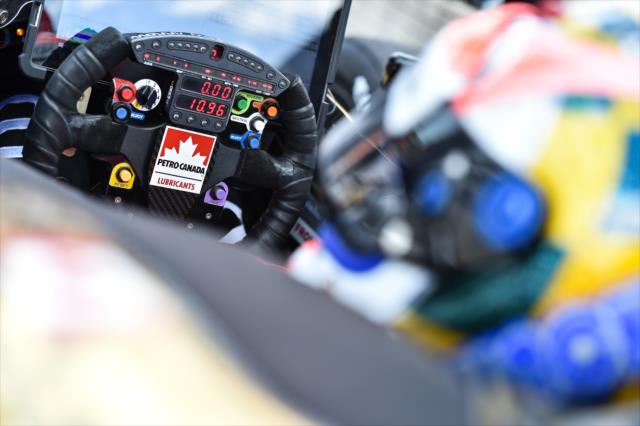 The steering wheel of James Hinchcliffe at-the-ready on pit lane prior to practice for the Chevrolet Detroit Grand Prix -- Photo by: Chris Owens