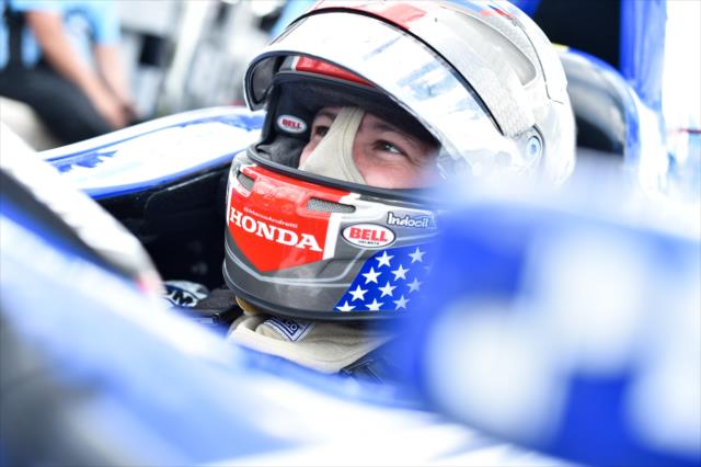 Marco Andretti sits in his No. 27 Magnetti Marelli Honda on pit lane prior to practice for the Chevrolet Detroit Grand Prix -- Photo by: Chris Owens