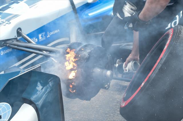Brakes getting a little too hot on the No. 8 Honda of Max Chilton on pit lane during practice for the Chevrolet Detroit Grand Prix -- Photo by: Chris Owens