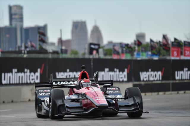 Mikhail Aleshin dives into Turn 2 during practice for the Chevrolet Detroit Grand Prix -- Photo by: Chris Owens