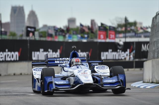 Marco Andretti dives into Turn 2 during practice for the Chevrolet Detroit Grand Prix -- Photo by: Chris Owens