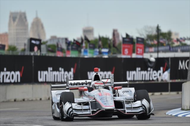 Will Power dives into Turn 2 during practice for the Chevrolet Detroit Grand Prix -- Photo by: Chris Owens