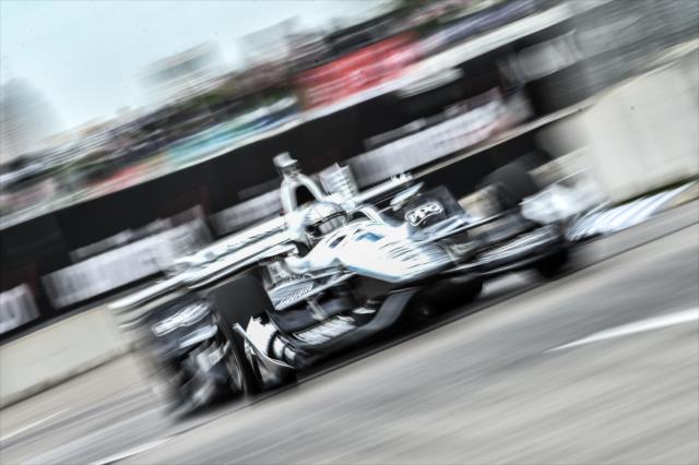 Simon Pagenaud screeches into Turn 2 during practice for the Chevrolet Detroit Grand Prix -- Photo by: Chris Owens