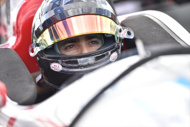 Esteban Gutierrez sits in his No. 18 Unifin Honda on pit lane prior to practice for the Chevrolet Detroit Grand Prix -- Photo by: Chris Owens