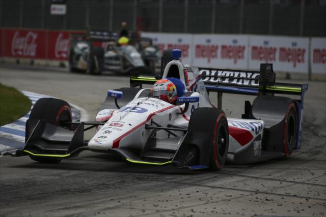 Ed Jones hits the apex of Turn 1 during Race 1 of the Chevrolet Detroit Grand Prix -- Photo by: Bret Kelley